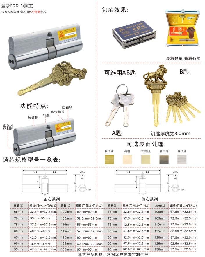 乐可多锁具 锁芯FDD-1（狮王）